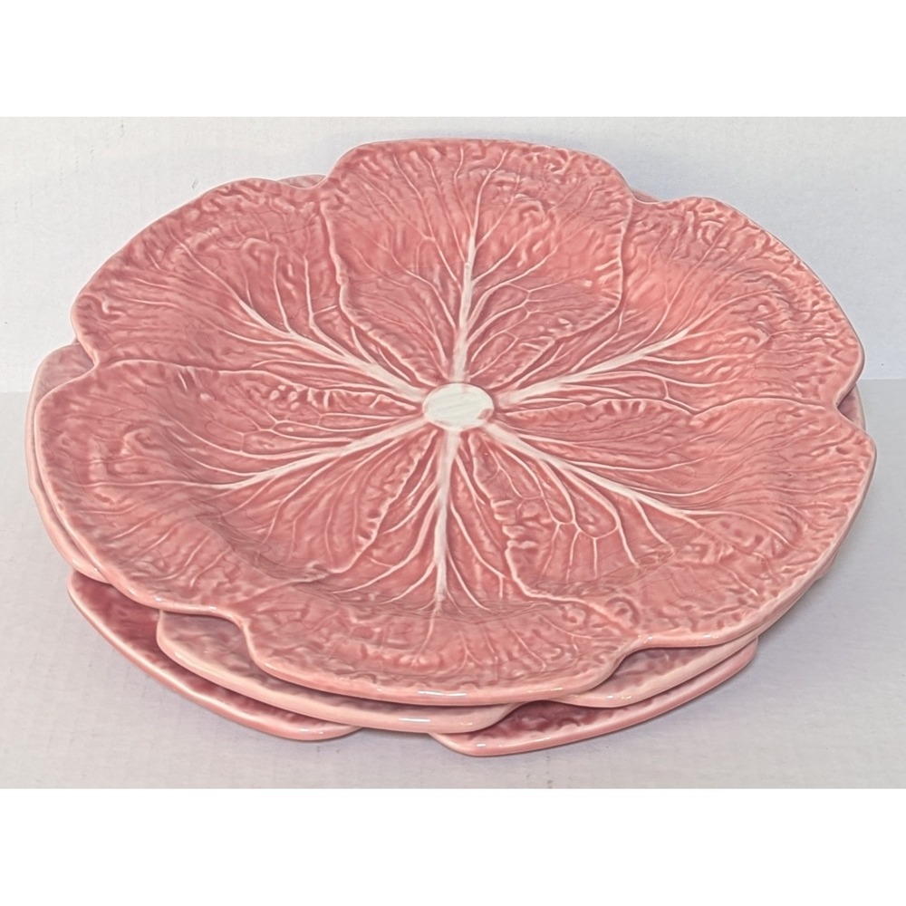 Bordallo Pinheiro of Portugal Hand-Made Earthenware Pink Cabbage Plates 12" (3)